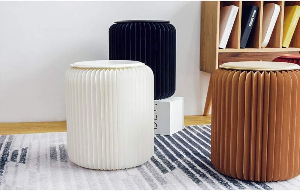 Home Furniture Softeating Modern Design Accordin Folding circular Paper Stool Sofa Chair Kraft Paper Relaxing Foot Stool-Fashion Paper Design, Ideal School, Kitchen,Living & Dining Room (White, 11)