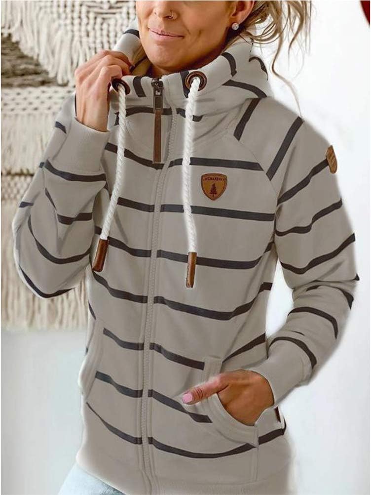 Onsoyours Sudaderas Mujer Con Capucha Suelta Bloque De Color A Rayas Camiseta De Manga Larga Túnica Suéter Con Cordón Tops Con Bolsillos Z4 Blanco XS
