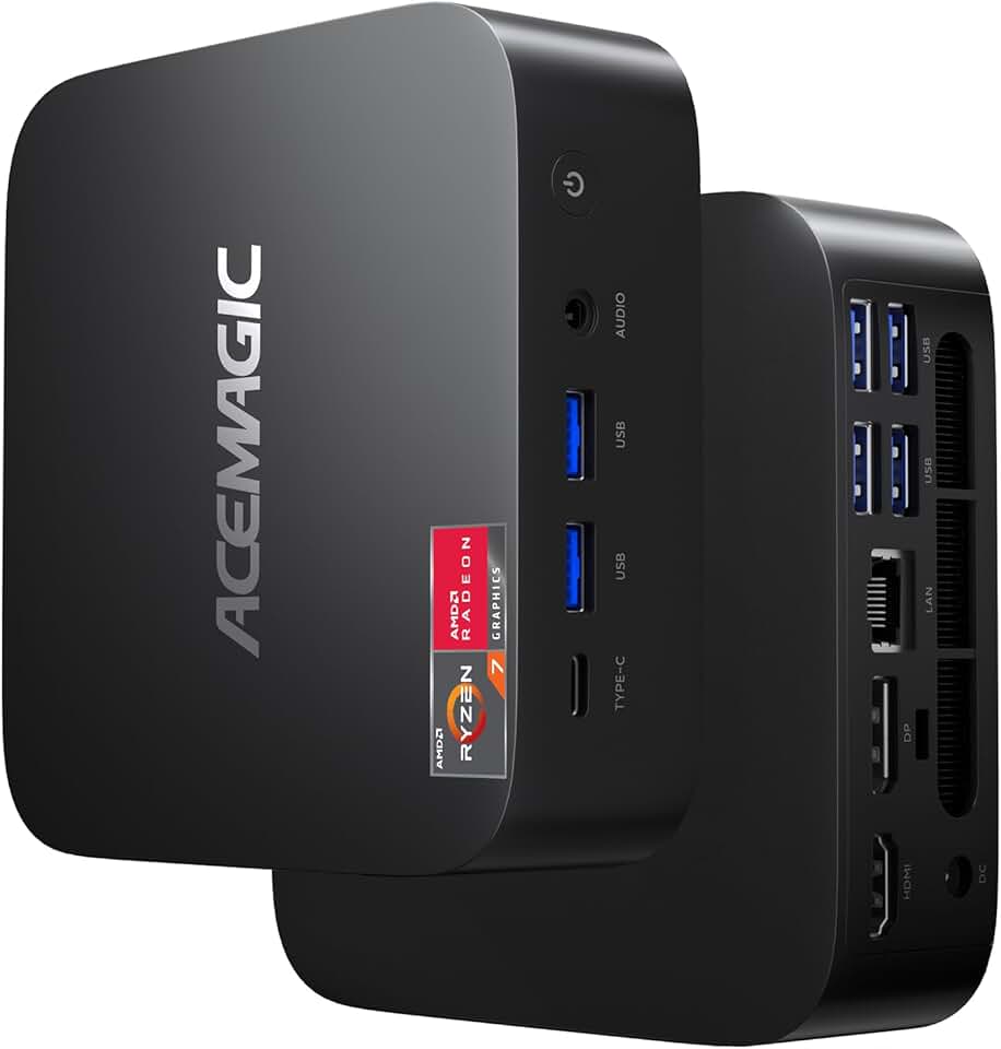 [Mini PC Dual LAN] Mini PC AMD Ryzen 7 5700U (8C/16T, até 4,3 Ghz) 32GB DDR4 512GB NVMe SSD Mini Computadores, Mini Desktop com Tela Tripla 4K WiFi6/Bluetooth/Dual Channel