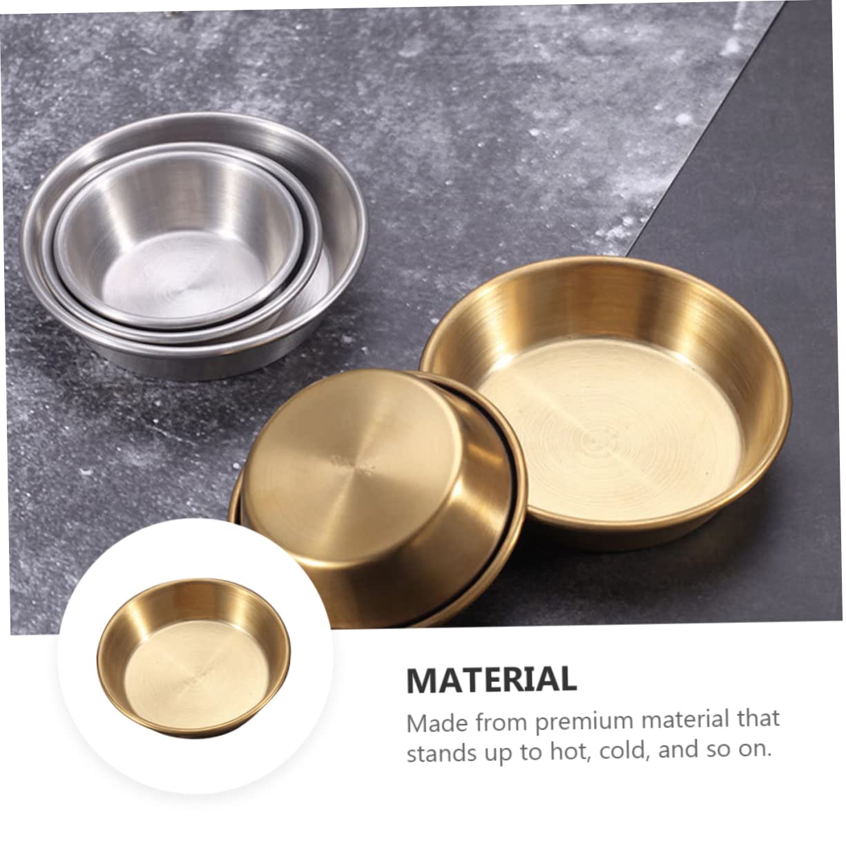 NAMOARLY 2pcs Dish Soy Sauce Bowls Dipping Bowl Sauce Container Ramekins Cup Mini Condiments Seasoning Small Serving Bowls Ramekins Sauce Cups Small Condiment Bowls Stainless Steel Golden