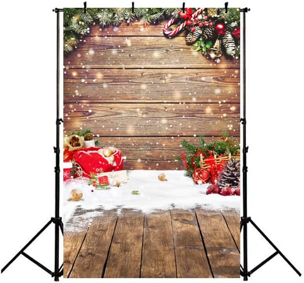 Miniatura 2 de LYCGS Fondo de Navidad de 6 x 8 pies, copos de nieve de invierno, purpurina dorada, fondo de fotografía de Navidad, rústico, vintage, pared de