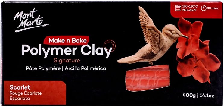 Mont Marte Make n Bake Polimer Kil İmza Kırmızı 400g (14,1 oz) Blok, Fırında Pişirin, Yumuşak ve Pürüzsüz, Şekillendirici, El Sanatları, Kendin Yap Dekor, Takı