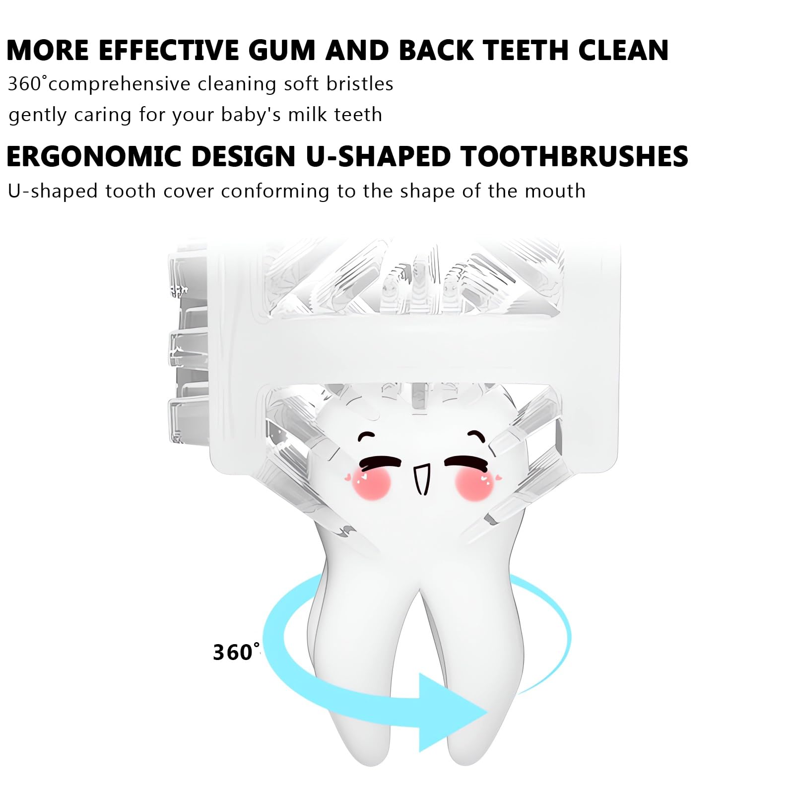 SNOWROSE Spazzolino elettrico per bambini a forma di U ad ultrasuoni IPX7, design impermeabile con 2 testine 3 modalità, pulizia completa a 360°, spazzolino automatico per bambini da 2 a 12 anni (blu