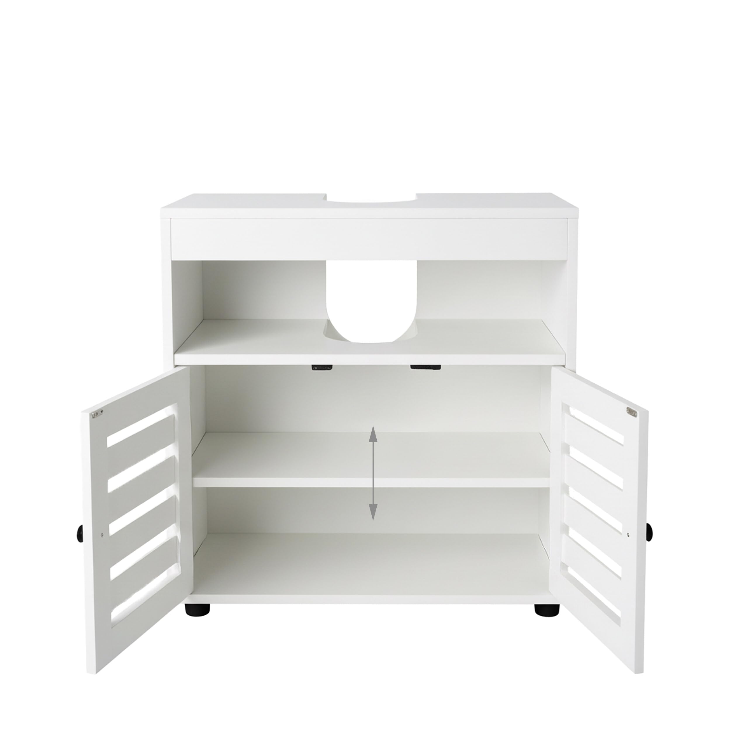 Relaxdays Szafka pod umywalkę, wys. x szer. x gł.: 63 x 60 x 30 cm, 3 półki, MDF, szafka łazienkowa pod umywalkę, biała
