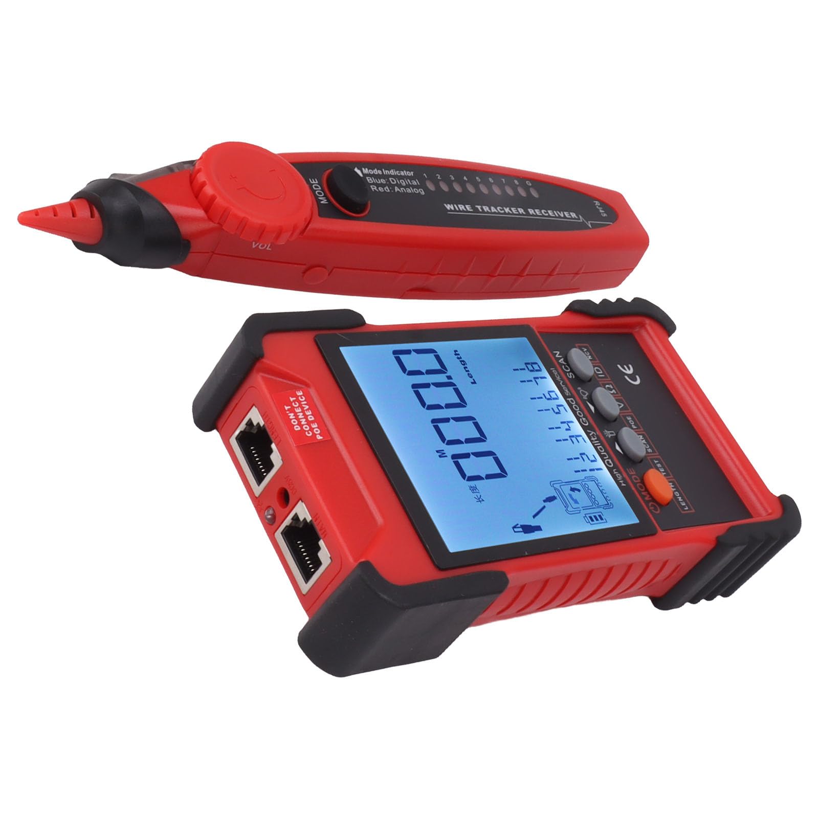 ET616 Netzwerkkabeltester-Multimeter mit LCD-Display Zum Testen und Warten von Ethernet-Kabeln. Praktisches 2-in-1-Design (Rot)