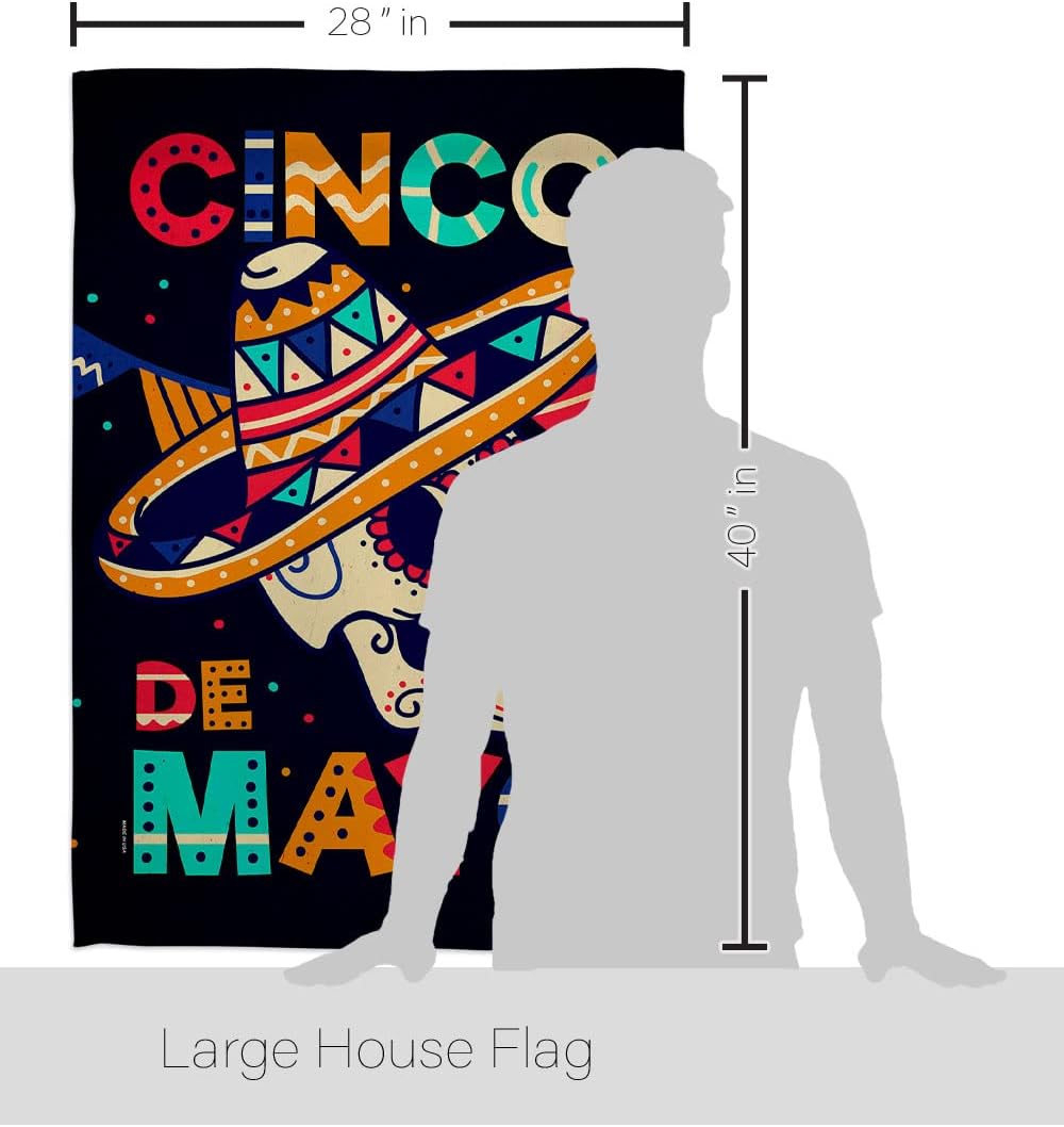Breeze Decor Skull Cinco De Mayo House Flag 2 pcs Pack Summer Party Cactus Pinata Sombrero Fiesta Outdoor Decoration Banner Small Garden Yard Double-Sided, Mexican Independence Day Gifts Made in USA