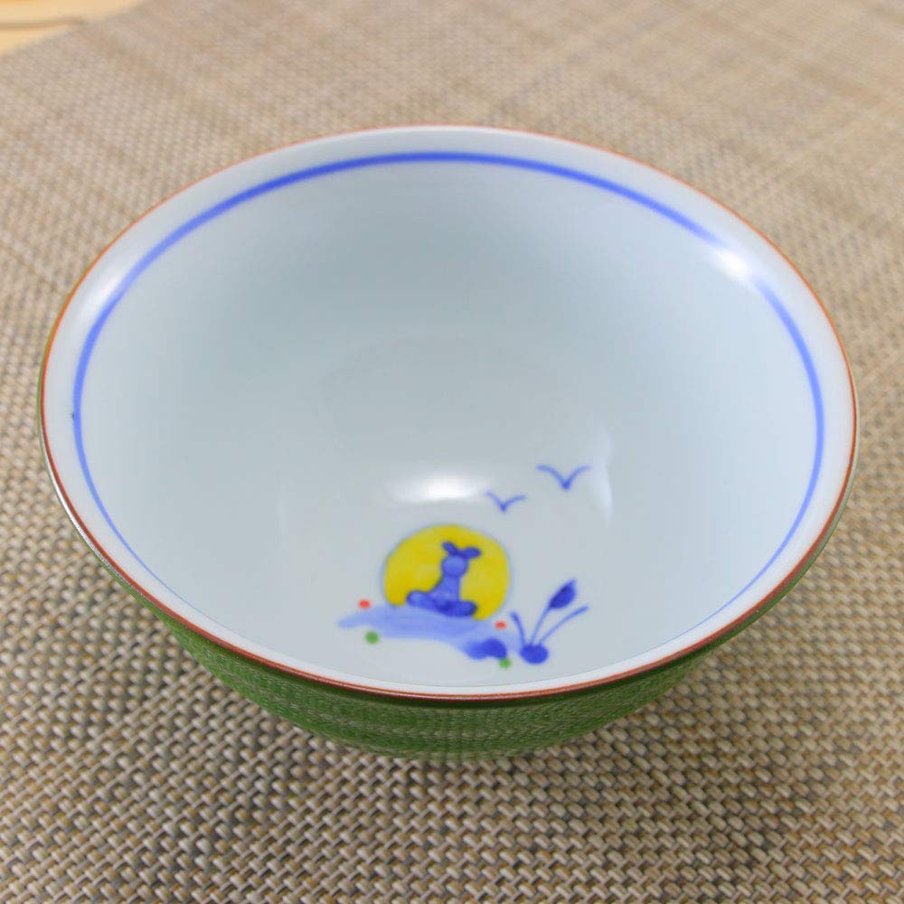 Amazon | 茶碗 有田焼 波佐見焼 月見うさぎ茶碗（大・緑） 兎 大きめ 1
