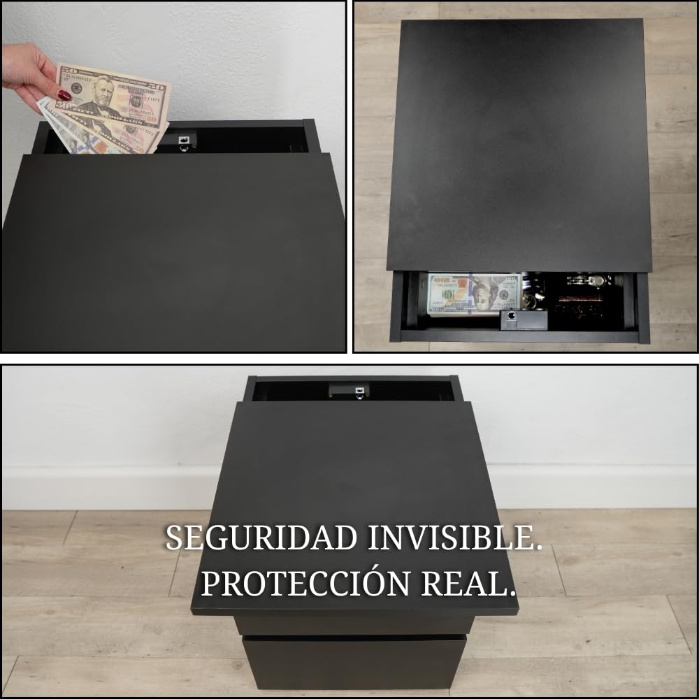 Beetle Wood - Cajonera negra con compartimento secreto y doble fondo invisible | Mueble camuflado con cerradura NFC y app móvil | Caja fuerte oculta para dinero, joyas y documentos | Montado