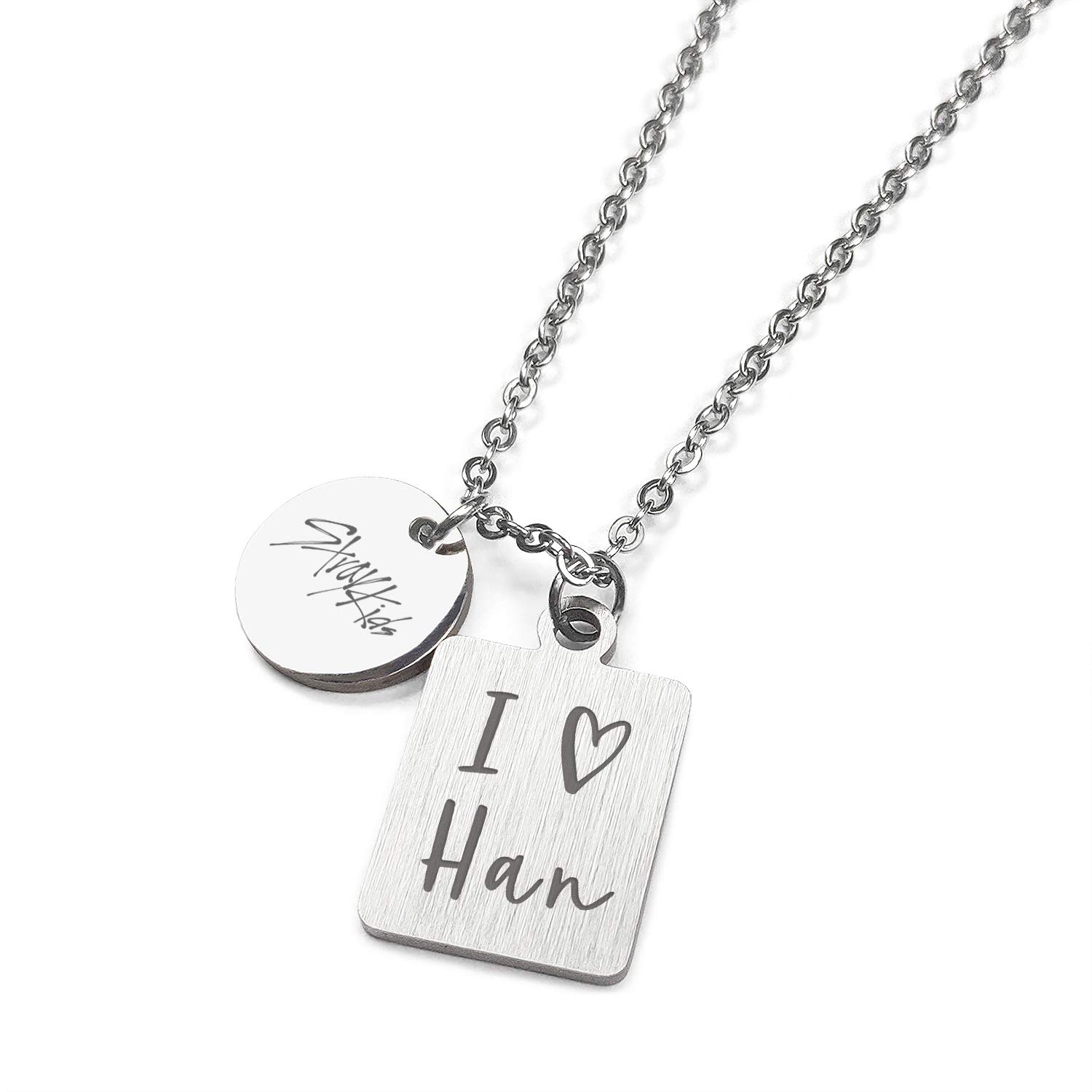kpop STRAY Dual Pendants Team Logo and LOVE Symbol to member name Necklace for Girls