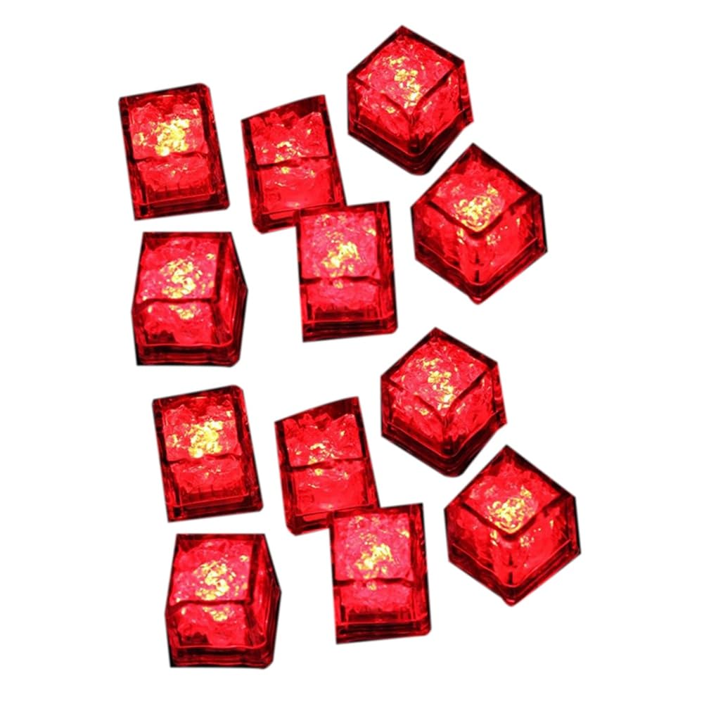 Tsolay Red Waterproof Led Ice-Cube Flashing Glow In The Dark Light Up For Bar Club Drinking Decoration Plastic Led Ice-Cube Light C 12Pcs