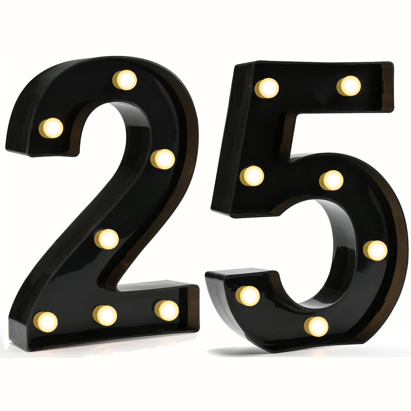 Decorative LED Light Up Numbers, 25th Birthday Decorations for Her Him, Black Marquee Numbers 25 Sign for Her Him Gift Party Backdrop 25th Wedding Anniversary Decor, Number 25