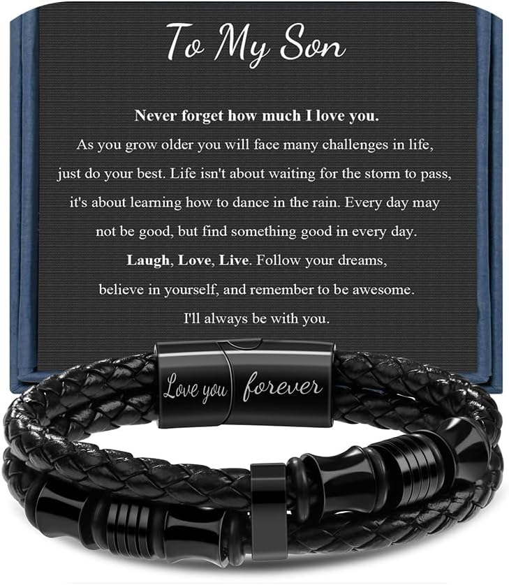 𝐋𝐞𝐚𝐭𝐡𝐞𝐫 𝐁𝐫𝐚𝐜𝐞𝐥𝐞𝐭 𝐅𝐨𝐫 𝐌𝐞𝐧 Birthday Valentines Day Gifts for Son Grandson Man Dad Boyfriend Husband Brother Double-Row Braided Leather Bracelet for Men 7.5 8.5 9 Inches