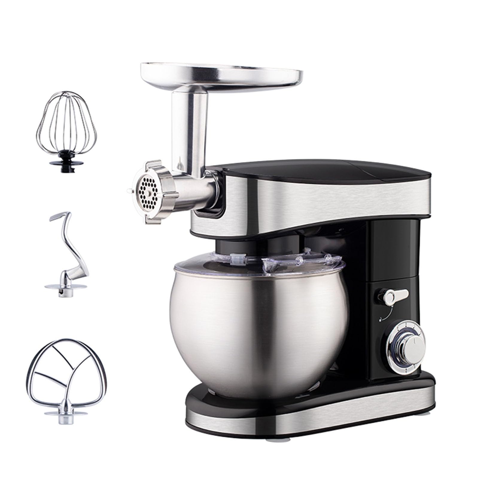 Robot De Cocina Ajuste De Pulso De 6 Velocidades Con Batidora Amasadora Recipiente Para Mezclar De 6,5 L Con Gancho Para Masa, Batidor Accesorios Opcionales Molinillo De Carne, Extractor De Jugo 1500W