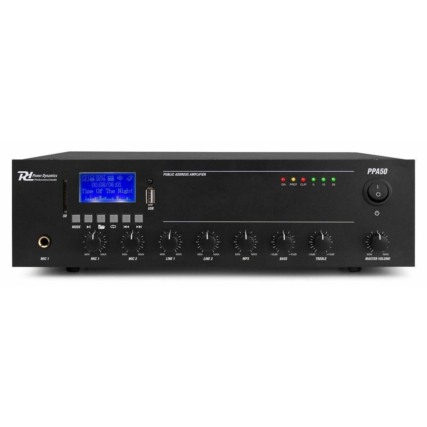 Power Dynamics PPA50 Amplificateur Mixeur 100V 50W Bluetooth Télécommande sans Fil USB SD