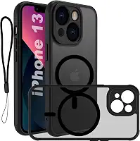 USTIYA Magnética Capa para iPhone 13 6,1 polegadas Case Matte Acrílico Uso Resistente Protetora de Câmera Capinha Acessórios para Celular com Cordão Preto FGCX