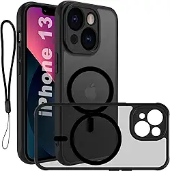 USTIYA Magnética Capa para iPhone 13 6,1 polegadas Case Matte Acrílico Uso Resistente Protetora de Câmera Capinha Acessórios para Celular com Cordão Preto FGCX
