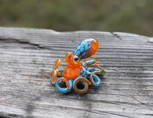 Miniatura 6 de Mini Blown Glass Octopus Figurine Handmade Orange and Blue Sea Creature Coastal Ocean Animal Decor Nautical Octopus Sculpture Small Glass