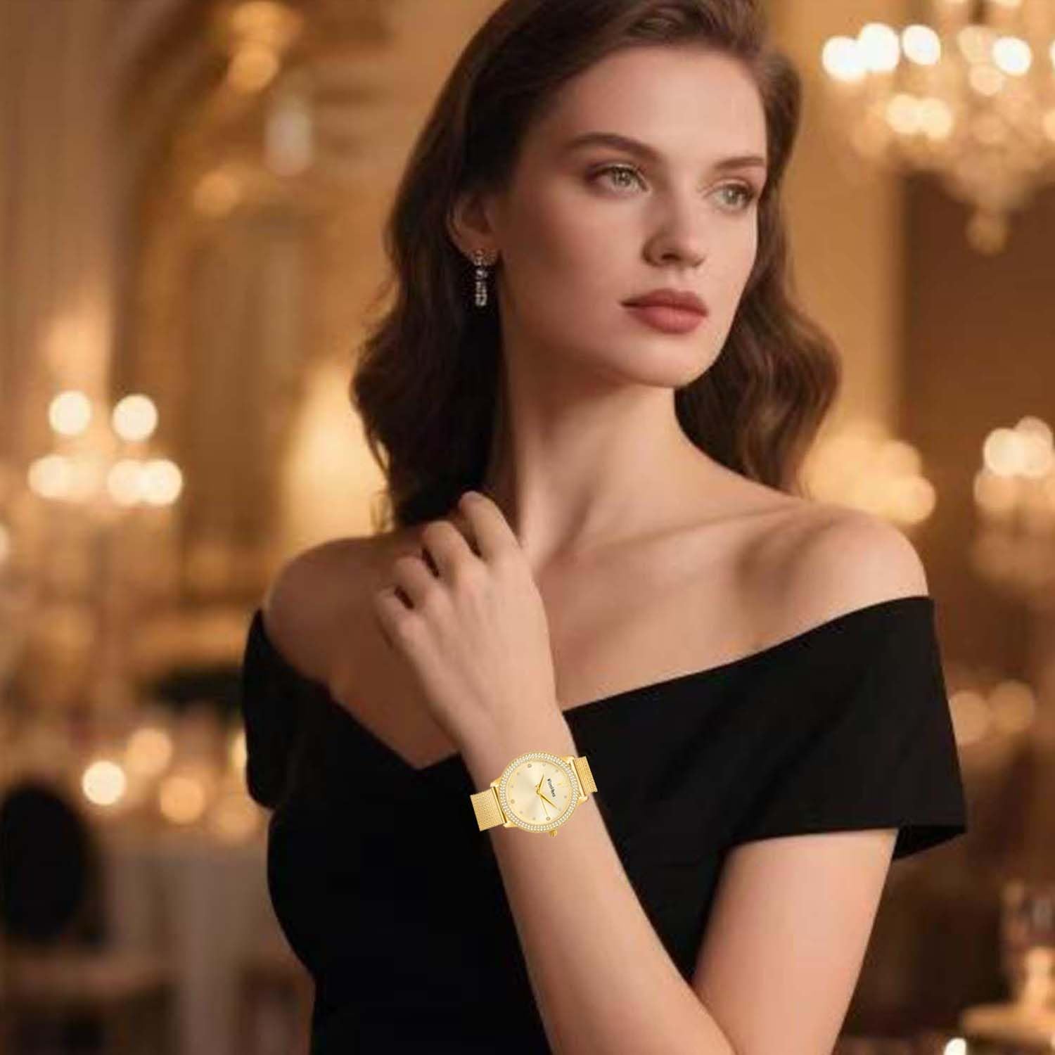 Blisshour Orologio da donna con diamante analogico oro orologio da donna con bracciale