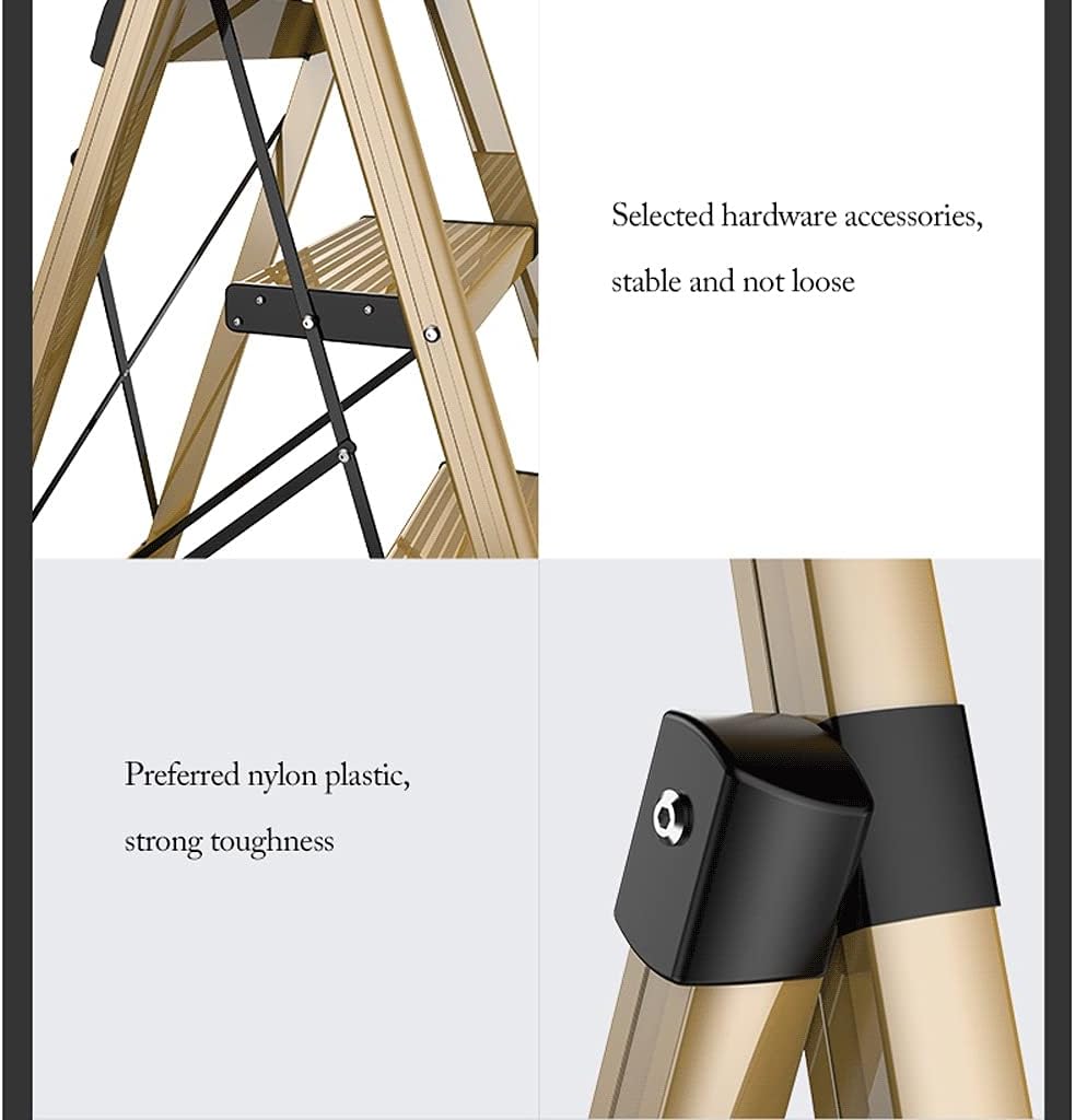 Stepladders 4 Step Ladder Lightweight Folding Step Stool with Safety Handrail Thickened Aluminum Stepladders for Kitchen,Home Folding Stepladder (Gold)