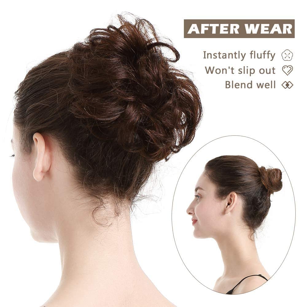 2PCS Messy Buns Extensions Curly Wavy Elastic Easy Scrunchies for Women Girls - Image 4