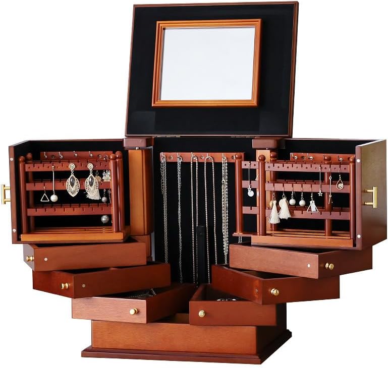 Walnut Wooden Jewelry Box Organizer with Drawers, Large Capacity Multi-Layer Jewelry Storage Case for Rings Earrings Necklaces (Walnut)