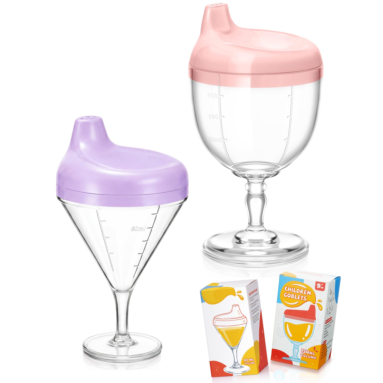 Irenare 2 Pcs Wine Sippy Cup Baby No Spill 5oz Martini,Goblet Pink,Purple