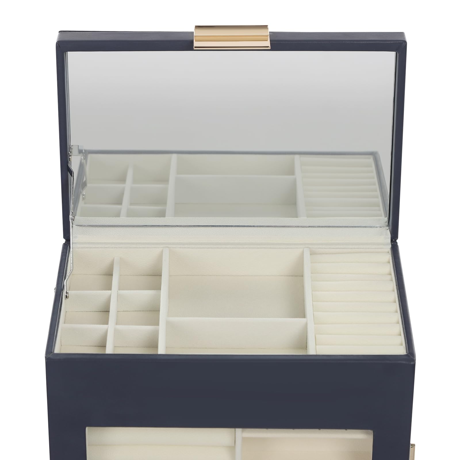 Portagioie 5 Strati Con Coperchio In Vetro E 4 Cassetti: Organizer Per Collane, Orecchini, Anelli E Bracciali (Colore Grigio)