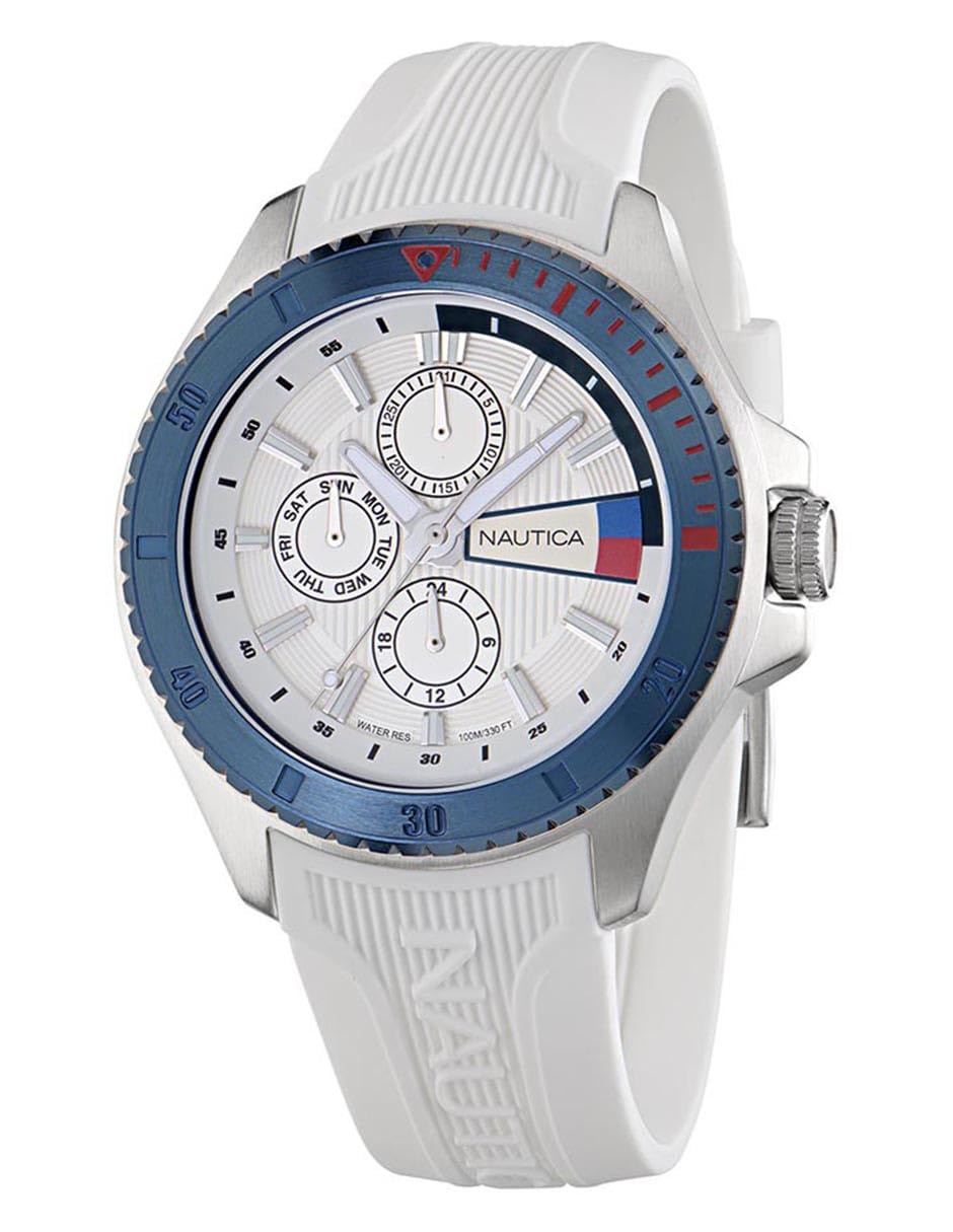 Nautica NCT Leeway NAPLWS604 - Reloj de Pulsera de Acero Inoxidable para Hombre, Correa de siloicona Blanca