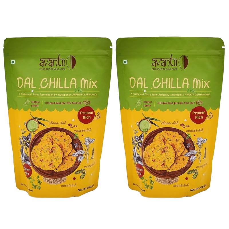 Avantii Mixed Dal Chilla/Protein Dosa Mix Moong, lentil, Black Gram Dal, Protein rich, Formulated by a Nutritionist Instant Breakfast and Snacks 500g x 2 1KG Pack of 2 (B0B2NXZYBW) Amazon Price History, Amazon Price Tracker