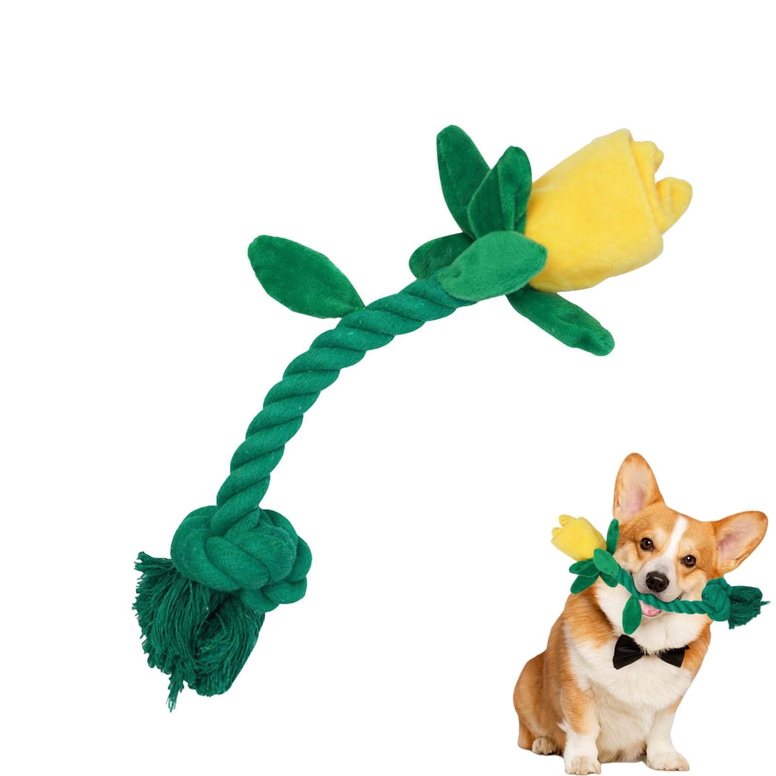 Rose Dog Toys, Valentine Day Toy Squeaky Crinkle Plush Treat Puzzle Interactive Stuffed Chew for Small and Mediums Large Dogs (Yellow)