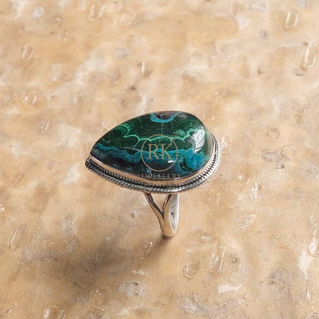 Pear Chrysocolla Malachite Ring 925 Sterling Silver Handmade Stacking Ring Jewelry Gift For Women