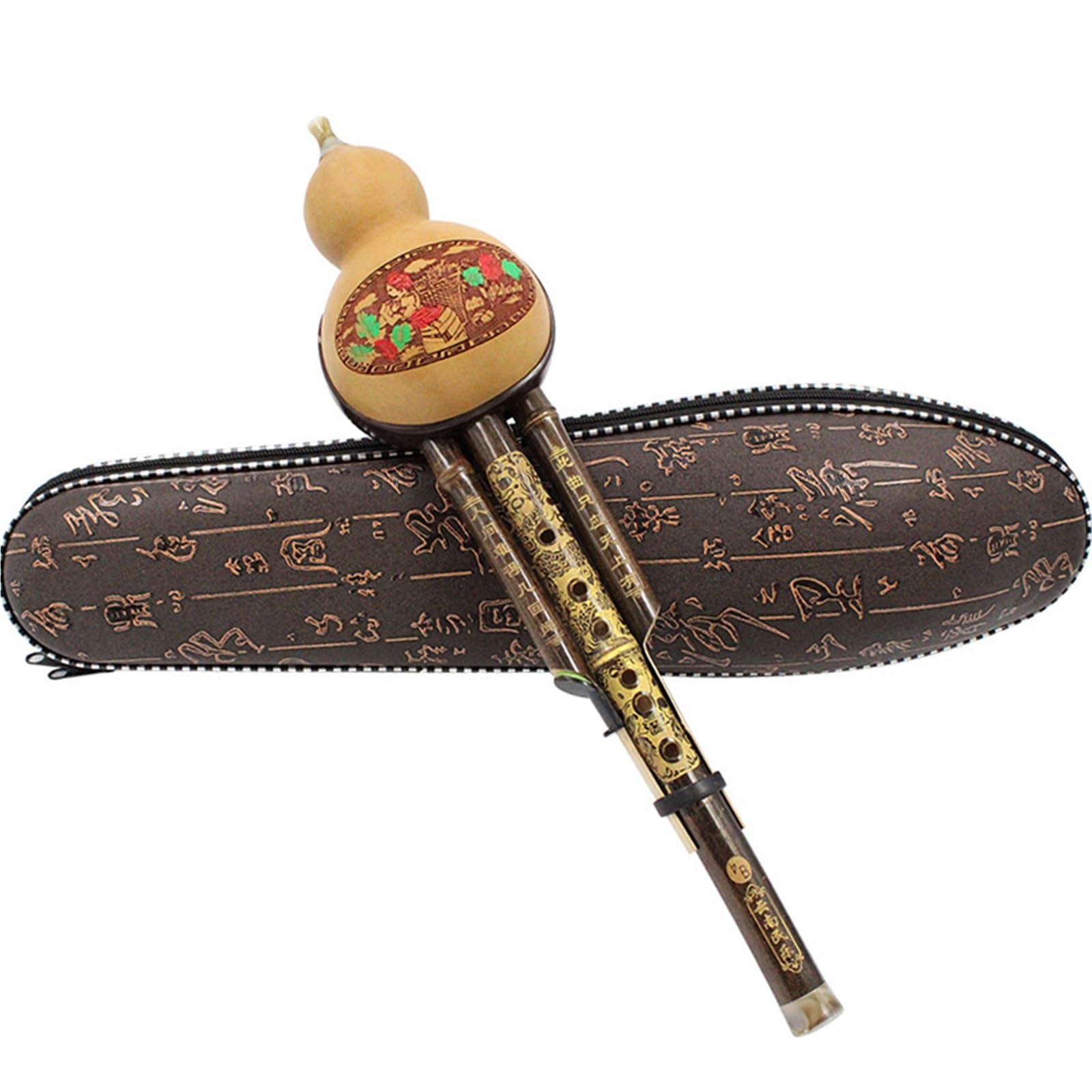 Hulusi Instrument Beginner C Tune Bb Tune Fioletowy Bambusowy Dwutonowy Instrument Muzyczny Ze Skórzanym Pudełkiem Początkujących Hulusi(Bb,Anti-fall)