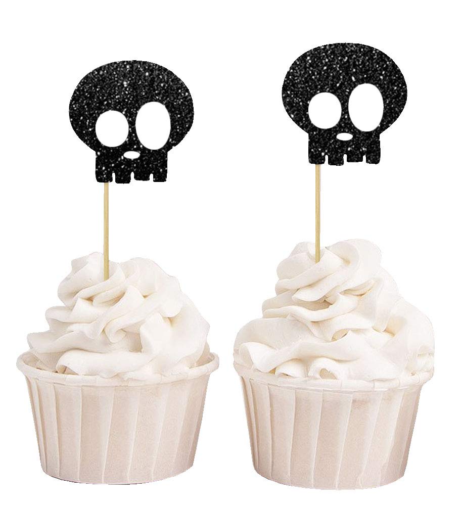 Darling Souvenir, Halloween Skull Cupcake Topper, Party Dessert Decorations - Pack of 40