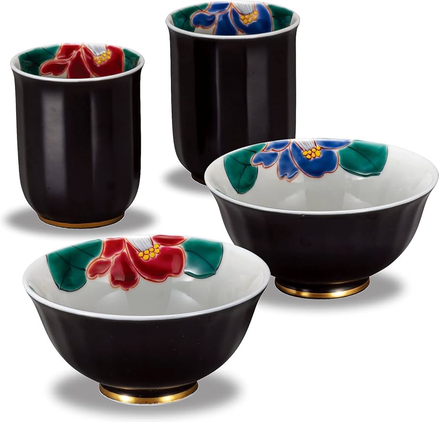 Amazon | 九谷焼 夫婦湯のみ 夫婦茶碗 ペアセット 色椿 陶器 和食器