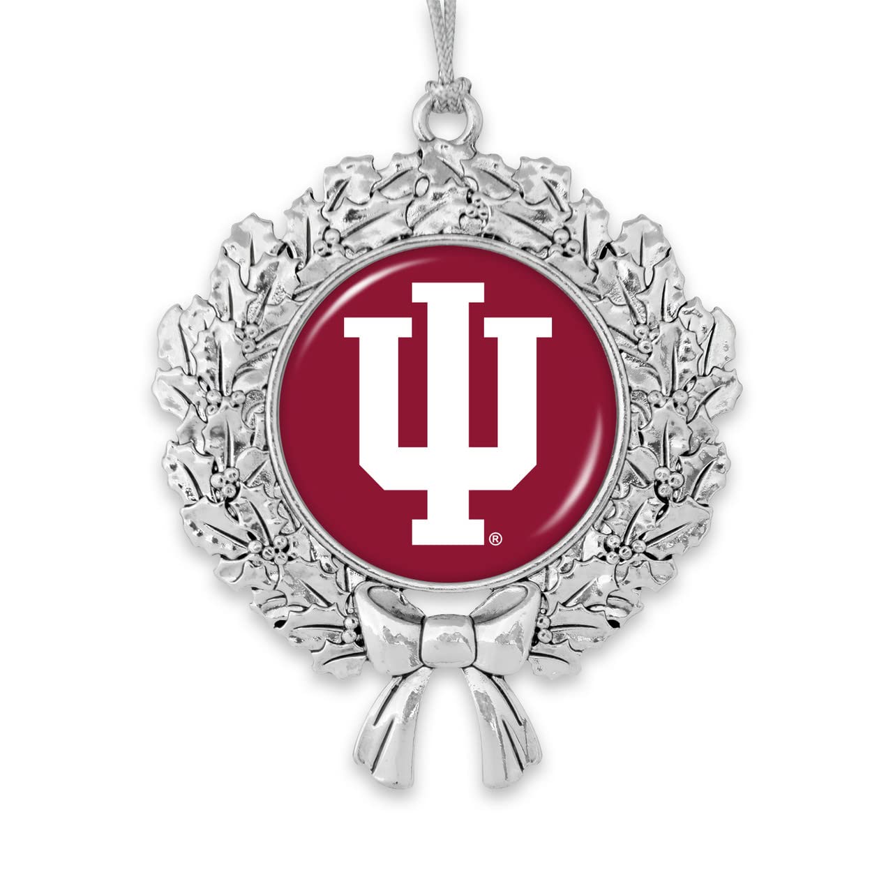 From the Heart Enterprises Indiana Hoosiers Wreath with Team Logo Silver Metal Christmas Ornament Gift Tree Decoration IU