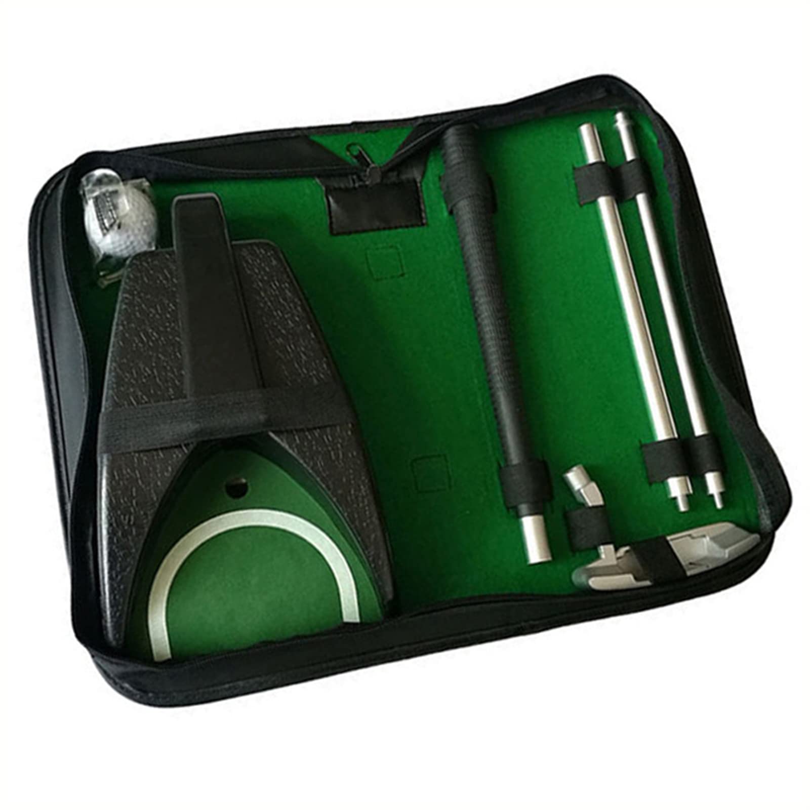 Tragbares Golf-Putter-Geschenkset, Golf-Putter-Putting-Trainer, rechte Schubstange aus Aluminiumlegierung, Golfstange mit Ballrückführsystem, Tragetasche