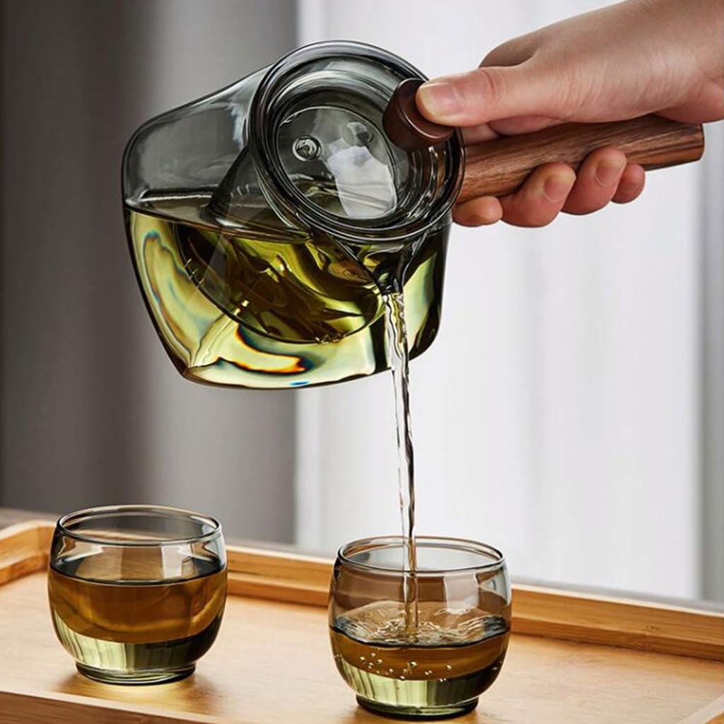 Große Glas-Teekanne für Zuhause, einfacher Teekessel, Tee-Set mit seitlichem Griff, Teebereiter, 700 ml