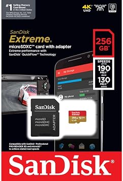 SanDisk Extreme 256GB UHS-I U3 microSDXC Memory Card with SD Adapter