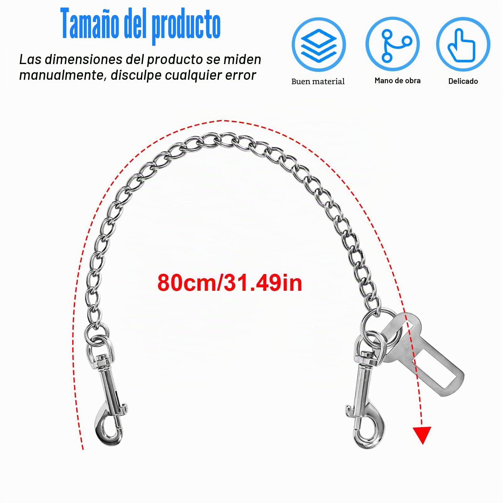 Collar de perro de acero inoxidable resistente a mordeduras: 80 cm, cinturón corto para asiento trasero de coche, correas de seguridad para perros pequeños, medianos y grandes