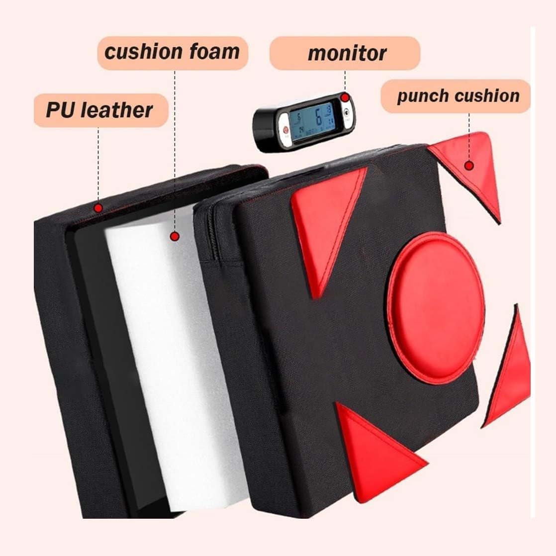 Boxing Force Testing Machine，Strength Testing Punch Bag， 40cm Square Hanging Boxing Pad with Power Measurement & Count Tracking, Adjustable Height for Home Fitness & Stress Relief