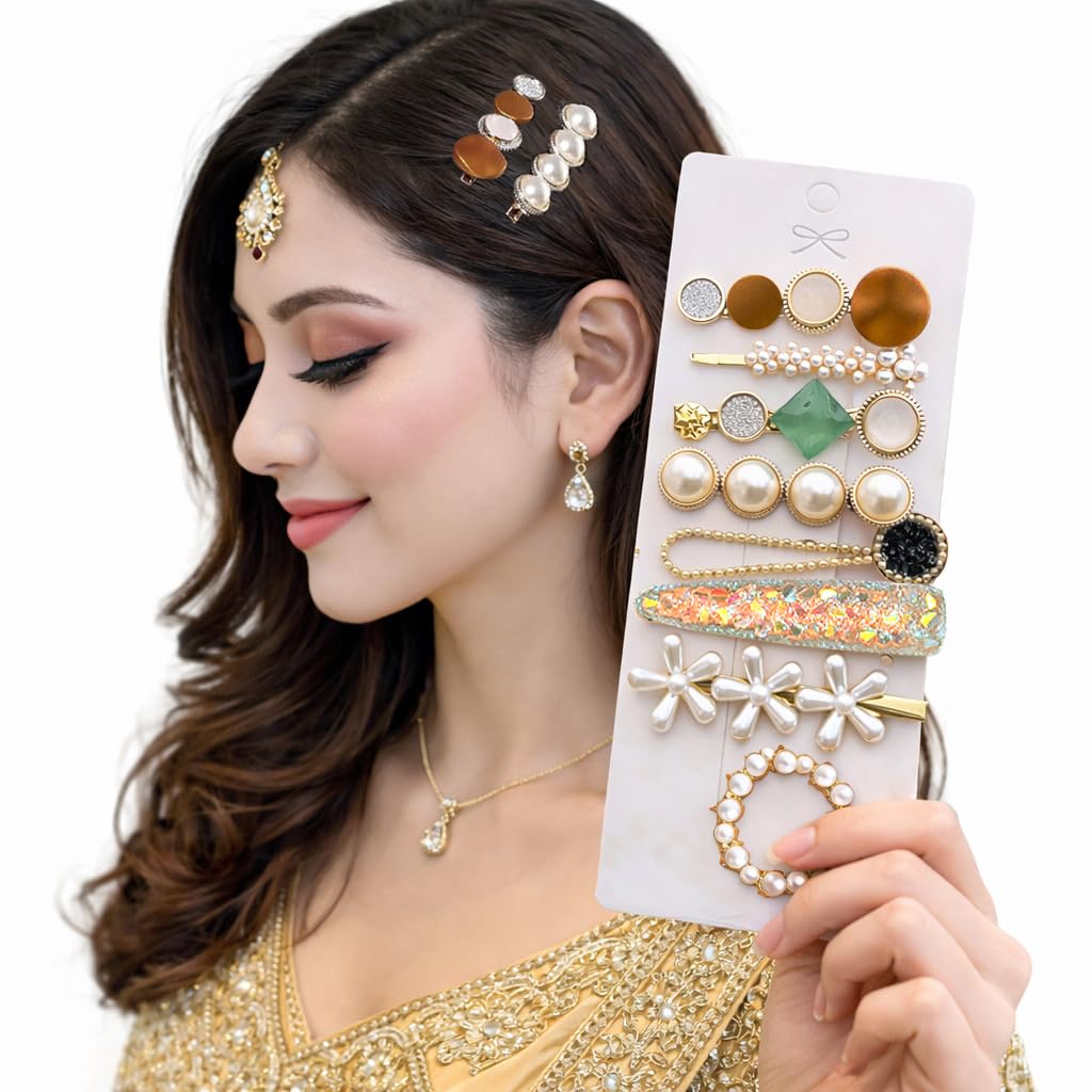 8 Pcs Hair Clips for Girls Women Fancy Hairclips Korean Hair Accessories with Barette Rhinestone Pearl Hair Pins (White Mix)