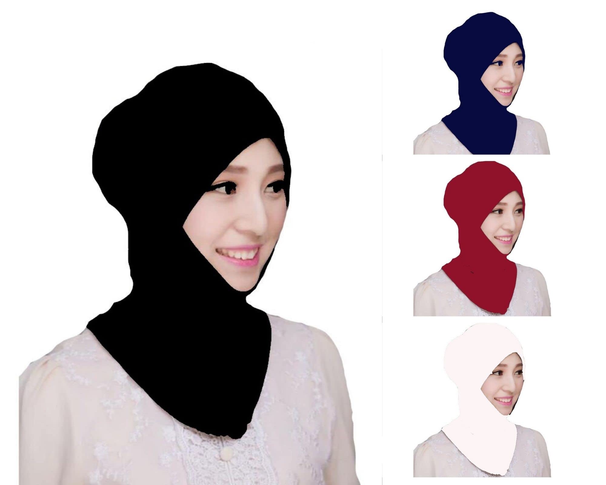 stretchable under hijab ninja cap combo pack of 4 (maroon, white, black & navy)