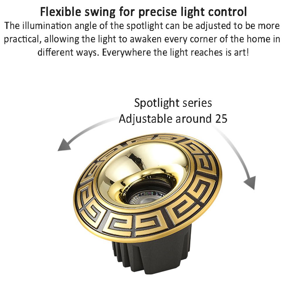 Faretto a Incasso a LED COB con Angolo di Rotazione per un'elevata resa cromatica, faretto in Ottone, Luce a Foro, Intaglio in Ottone, luci a LED, Confezione da 4, plaf,3000K-12W