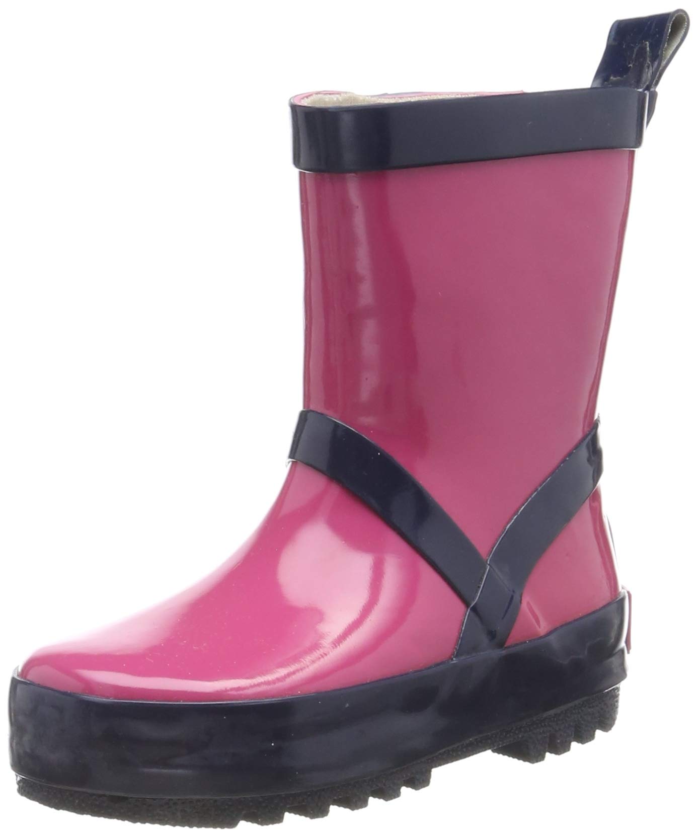Playshoes Unisex Children's Plain Natural Rubber Wellington Boots, Pink Navy, 12.5 UK