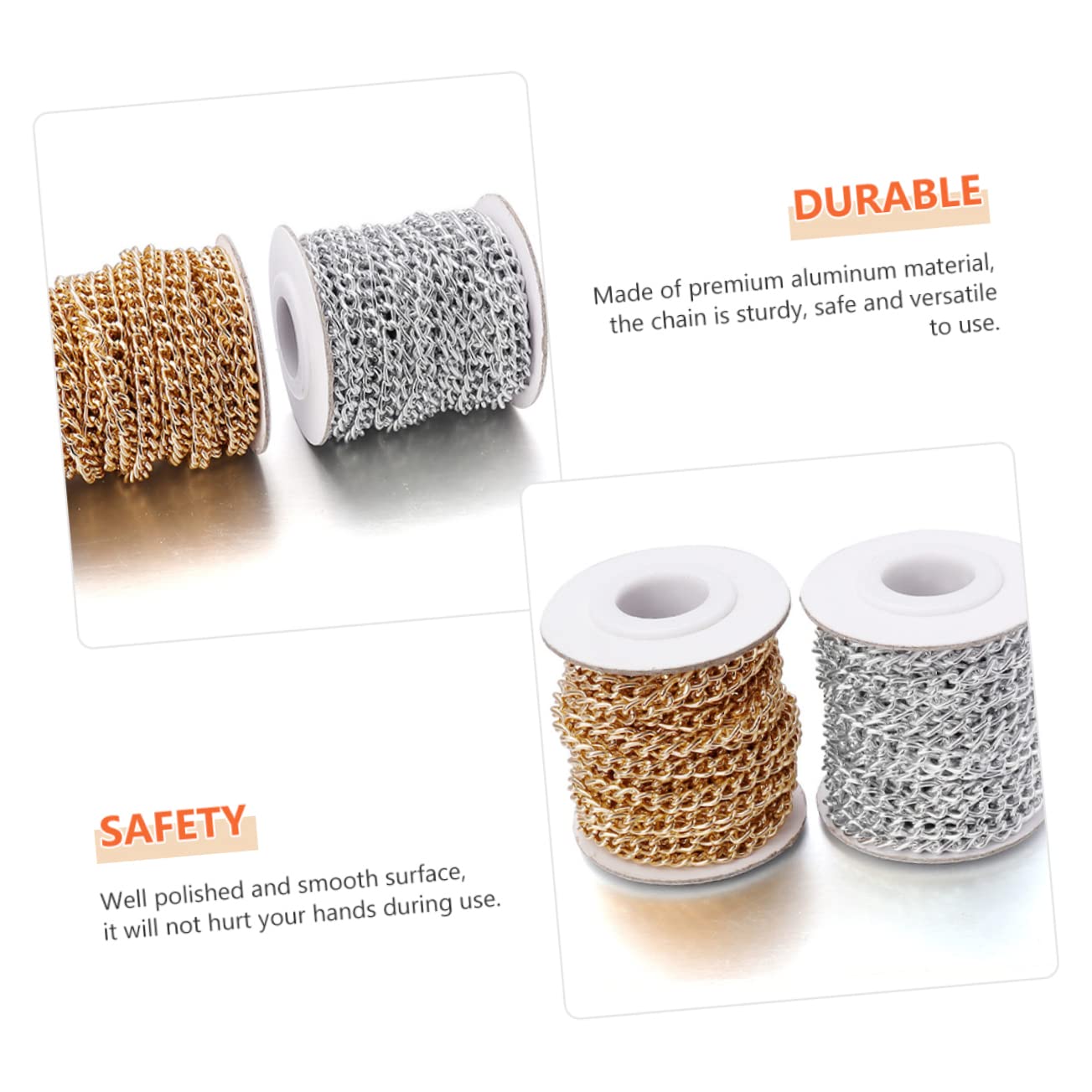 LALAFINA 5rotoli Catenelle Alluminio per Fai da Te Accessori per Borse e Abbigliamento Catena Leggera e Resistente Non Sbiadisce ø per Creazioni Artigianali e Decorazioni di Moda