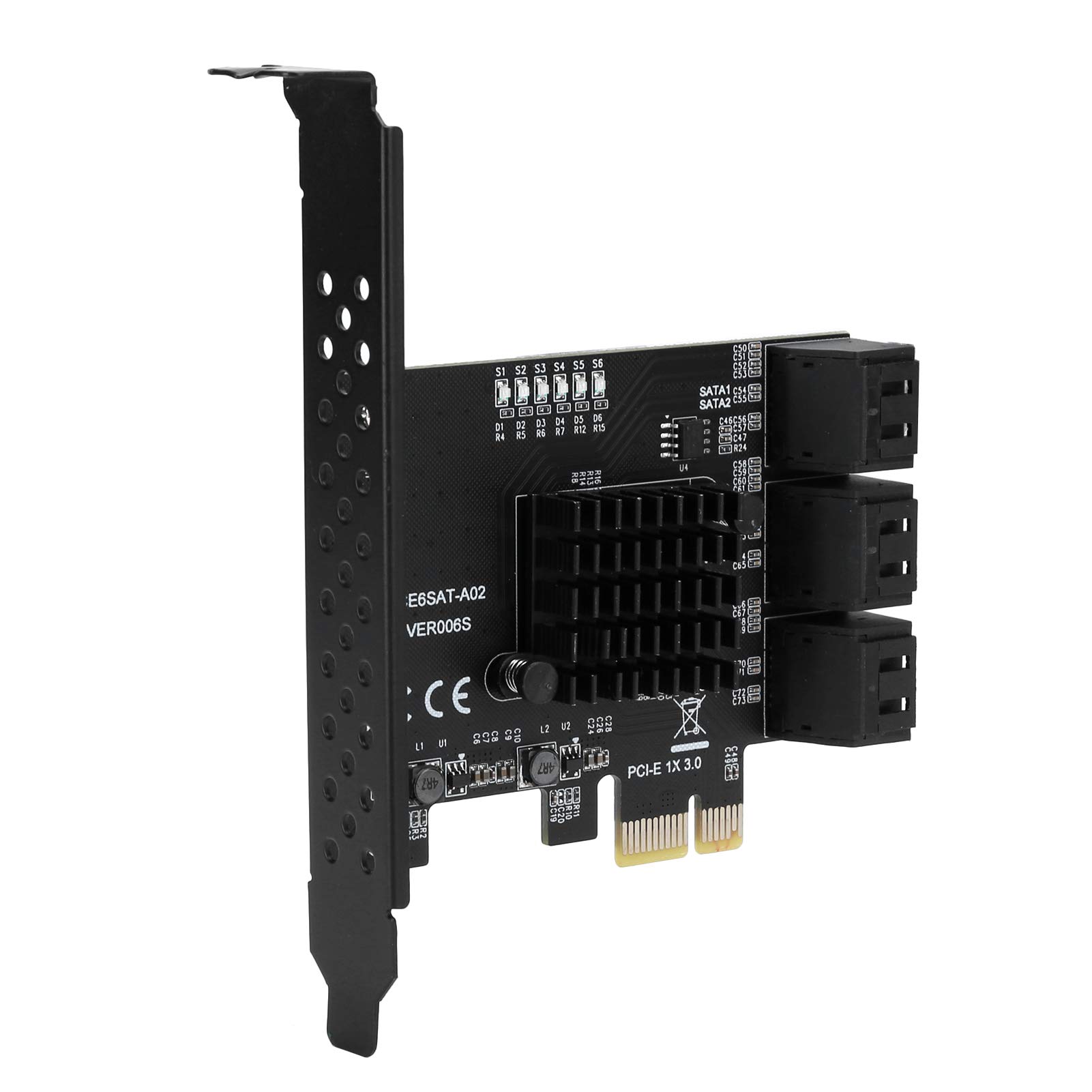 GOWENIC Scheda di Espansione PCIe a 6 Porte Scheda Controller 6G con ASM1166, Host PCI-E 4X 8X 16X, Indicatore di attività LED Blu, Dissipatore di Calore, Plug and Play per