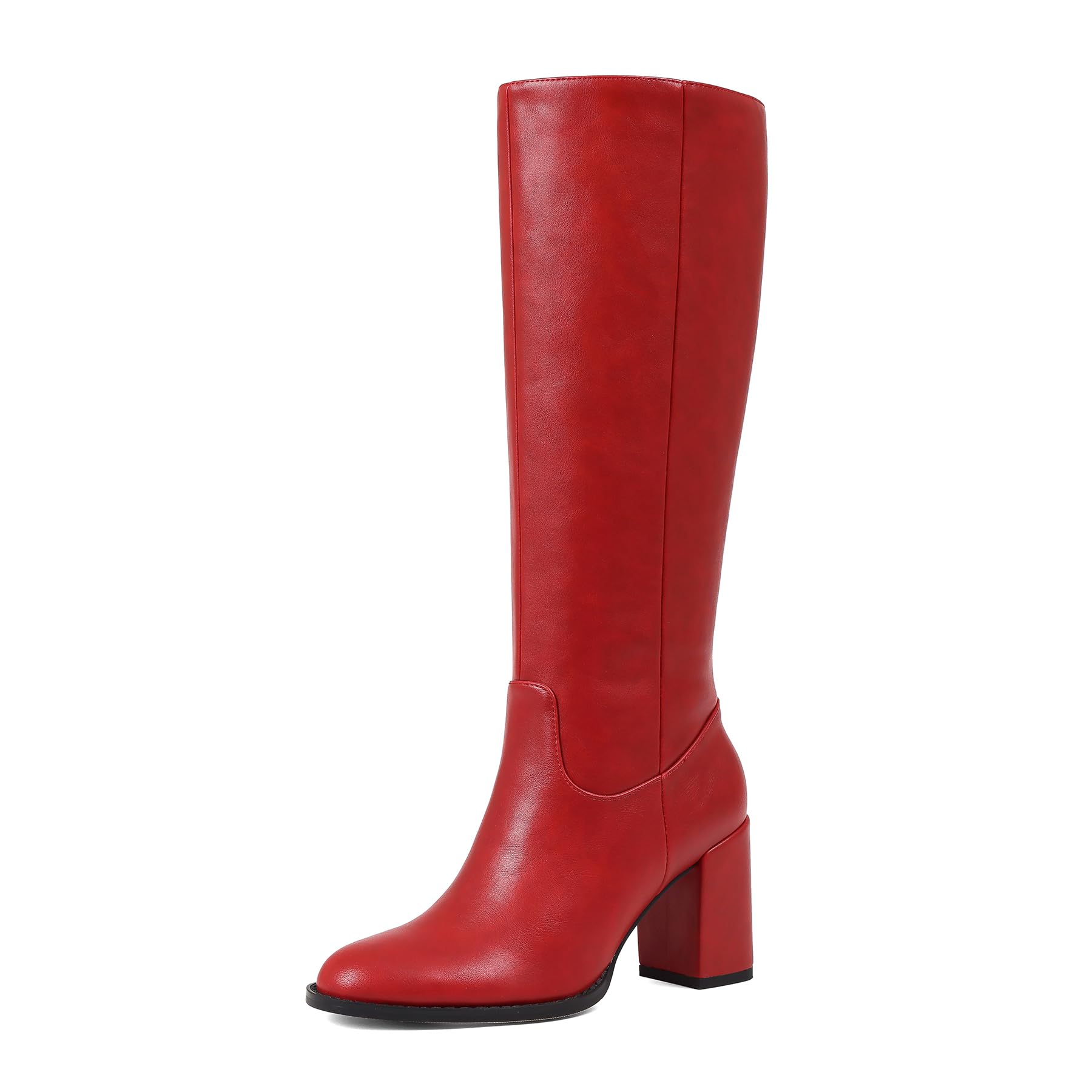 Synchoiss Knee High Boots for Women Chunky Heel Round Toe Boots with Side Zipper Womens Fashion Tall Boots