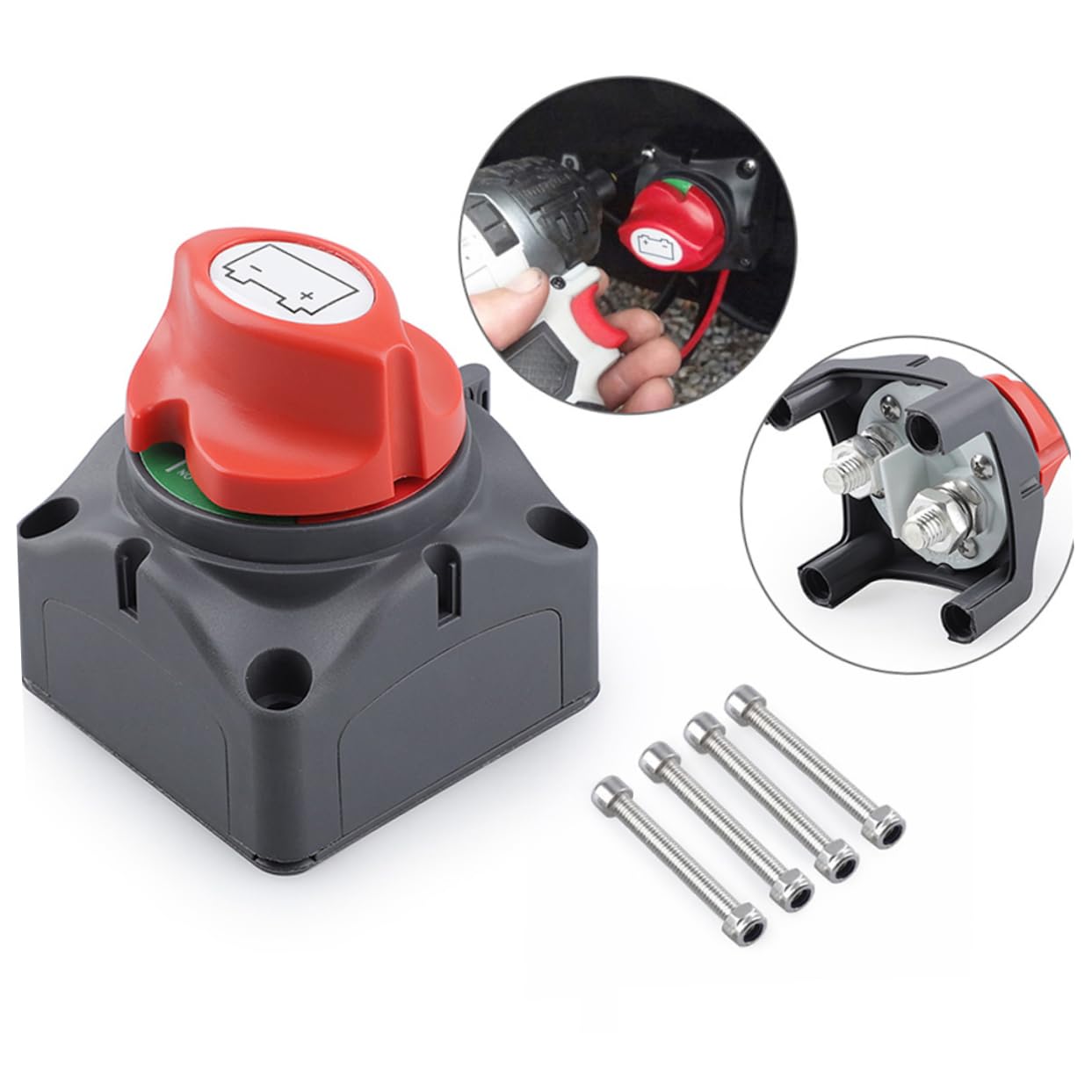 Amosfun Interruttore di Scollegamento Batteria Rotante per Barche Yacht Camper Atv Utv Funzione di Interruzione Isolamento per Alimentazione Camper e Prevenzione Perdite Elettriche