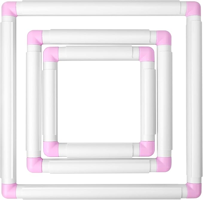 Pllieay 3 Pack Square Embroidery Hoops, Plastic Cross-Stitch Hoops, Plastic Clip Frame for Embroidery, Embroidery Quilting Frames (6x6, 8x8, 11x11)…