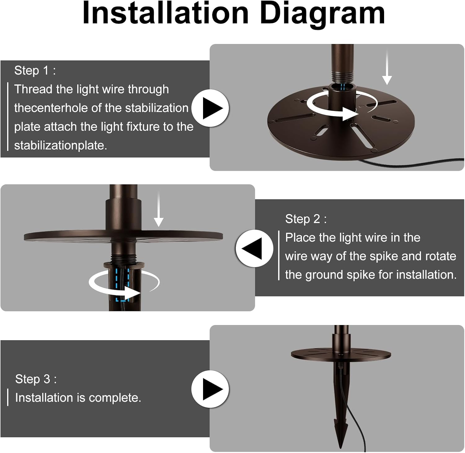 Landscape Lighting Stakes with Stabilizing Plate, 5.5" Flange 1/2" NPT Thread Replacement Ground Spikes Stakes for Outdoor Lights, Die-Casting Aluminum Mounting Post, Bronze, Pack of 6